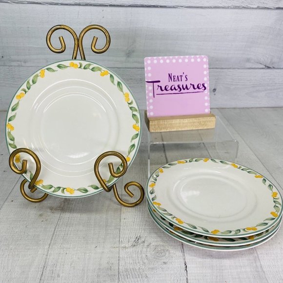 Julie Pople Avon COUNTRY FRUIT COLLECTION Porcelain Lemon Rim Saucers Set of 4 - Picture 1 of 16